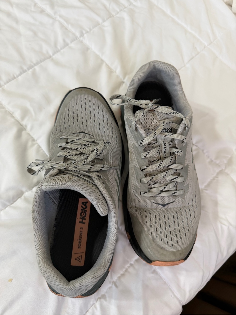 Hoka Gray and Black Women's Athletic Shoes with Peach Accent
